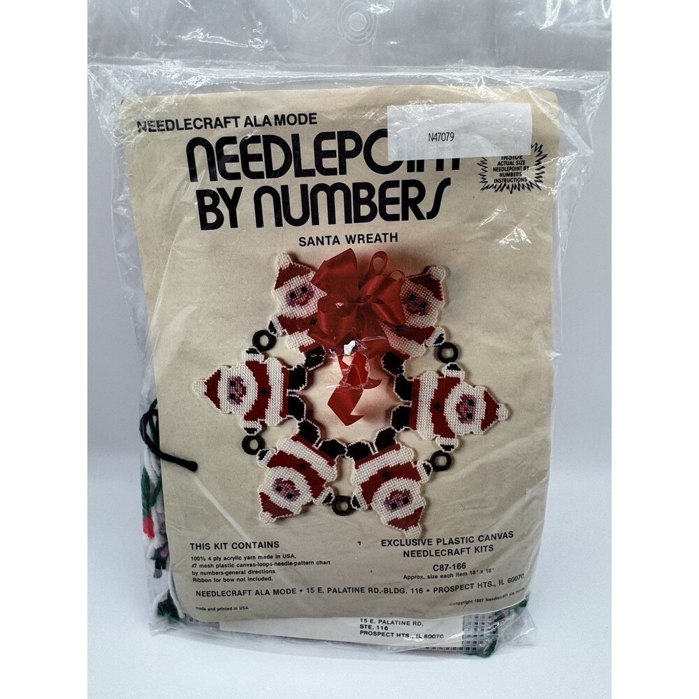 NEW Needlepoint By Numbers "Santa Wreath" Plastic Canvas Kit Size 18" Christmas